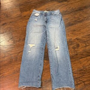 Stylish Blue Distressed Straight Leg Jeans